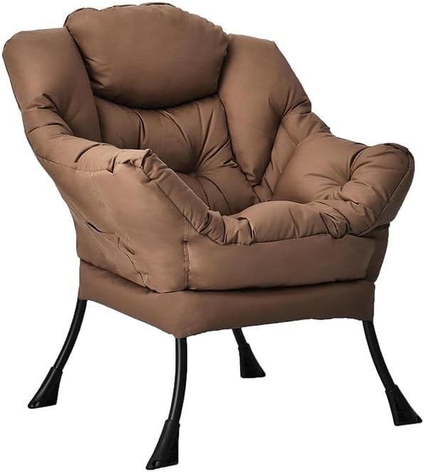KOMFOTT Modern Accent Chair, Soft Upholstered Lazy Sofa with Side Pocket & Armrests, Single Sofa Armchair, Leisure Sofa Chair for Living Room, Bedroom, Brown