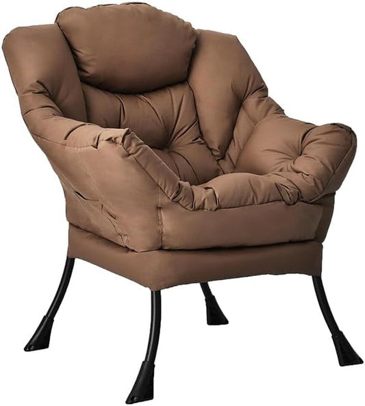 KOMFOTT Modern Accent Chair, Soft Upholstered Lazy Sofa with Side Pocket & Armrests, Single Sofa Armchair, Leisure Sofa Chair for Living Room, Bedroom, Brown