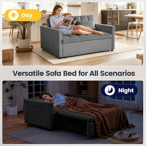 54" Convertible Sofa Bed with Adjustable Backrest, Dark Gray