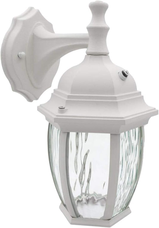 Maxxima LED Outdoor Wall Light - Features Clear Water Glass, 3000K Warm White, 580 Lumens, Dusk to Dawn Photocell Light Sensor, Patio or Porch Sconce Fixture, Ideal for Exterior Decor Lighting - White