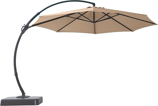 LAUSAINT HOME Outdoor Patio Umbrella with Base included, Deluxe Curvy Cantilever Umbrella Heavy Duty Offset Hanging Umbrella