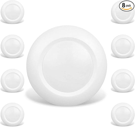 8 Packs 6 Inch LED Low Profile Recessed & Surface Mount Disk Light, Round, 15W, 900 Lumens, 5000K Daylight White, CRI80, Driverless Design, Dimmable, ETL Listed, White