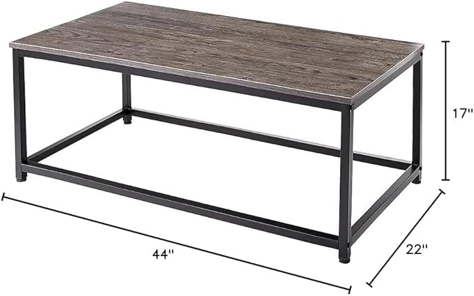 AZL1 Life Concept Coffee Table with Metal Frame,Clean, contemporary design meets rustic industrial style，for living room, office, Dark Brown/Black