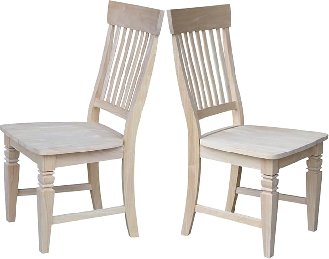 IC International Concepts, Set of Two Tall Java Dining Chairs, Unfinished, Solid Wood, Real Parawood, 19.7" W x 23" D x 39.4" H, , 225 lbs wt. Capacity, DIY, Paint or Stain Your Way, Unfinished