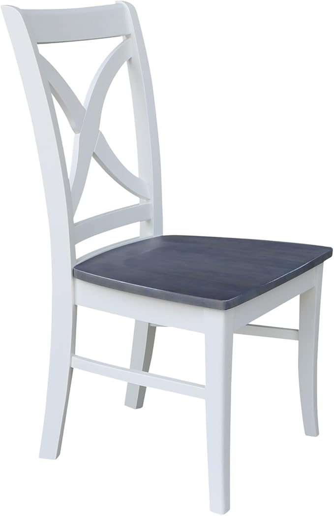 International Concepts Set of Two Vineyard Curved X Back Chairs, White/Heather gray