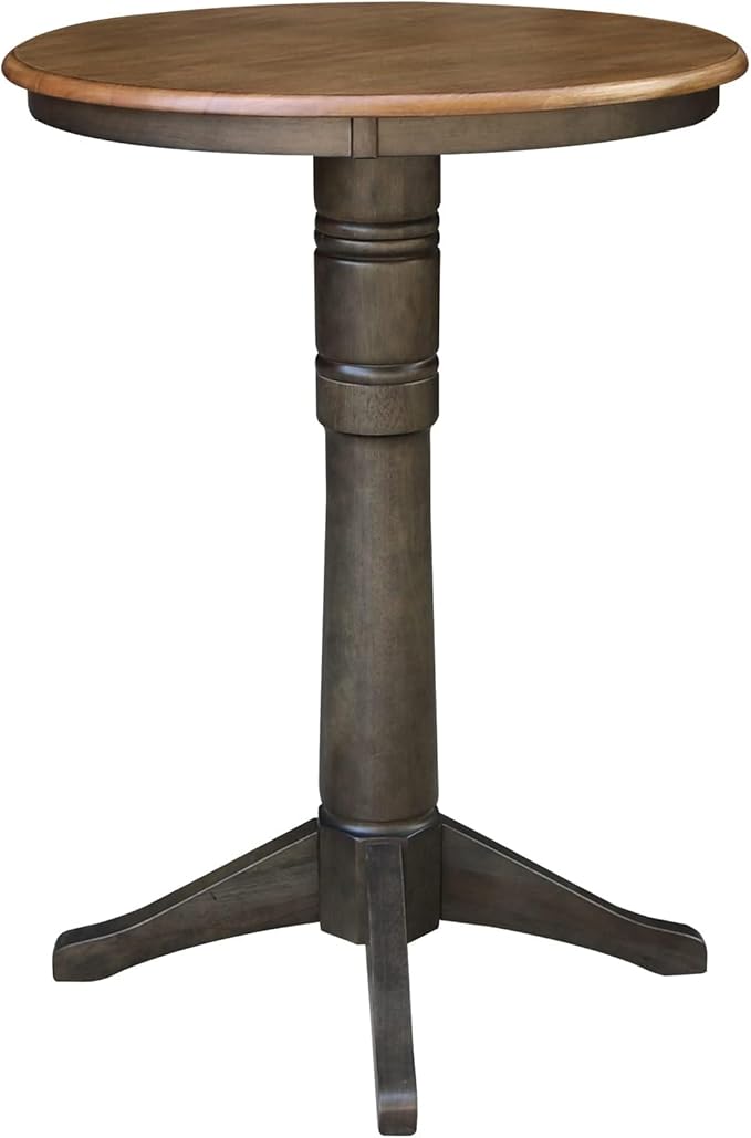 IC INTERNATIONAL CONCEPTS 30" Round Top Solid Wood Pedestal Table in Hickory/Washed Coal - Bar Height