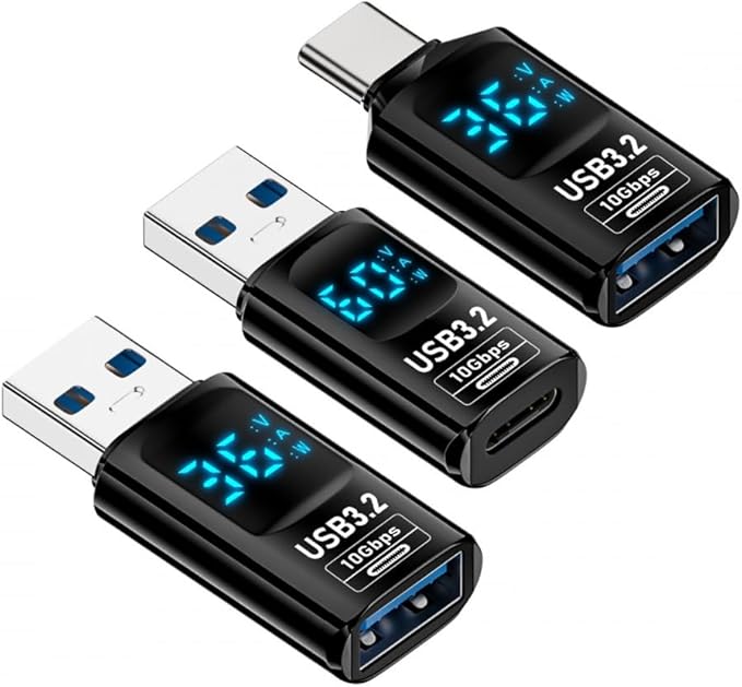 CY Adapter 3pcs/lot Type-C Smart LED Display USB-C to USB3.2 Type-A Adapter 10Gbps Data Current Voltage Fast Charging Monitoring Display Tester Detector