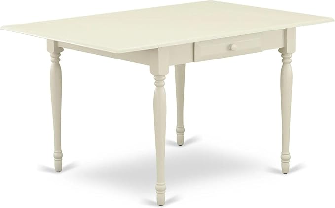 East West Furniture MZT-LWH-T Monza Dining Table - a Rectangle Wooden Table Top with Dropleaf & Stylish Legs, 36x54 Inch, Linen White
