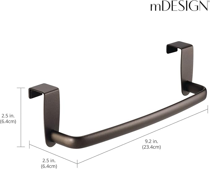 mDesign Steel Metal Wire Over Cabinet Towel Rack Storage Organizer - Hang on Cabinet or Door - Towel Bar Holder for Kitchen - Holds Hand Towels, Washcloths - Spira Collection, 2 Pack, Bronze