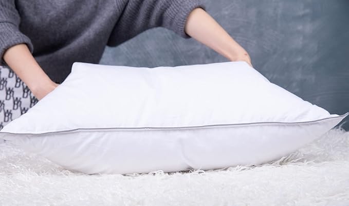 Set of 2 Goose Feather Down Cooling Pillow for Back, Stomach or Side Sleepers 2 Pack,100% Cotton Cover Standard Size(20X26IN) Gussted White