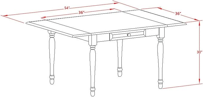 East West Furniture MZT-WHI-T Monza Modern Kitchen Table - a Rectangle Dining Table Top with Dropleaf & Stylish Legs, 36x54 Inch, Buttermilk & Cherry