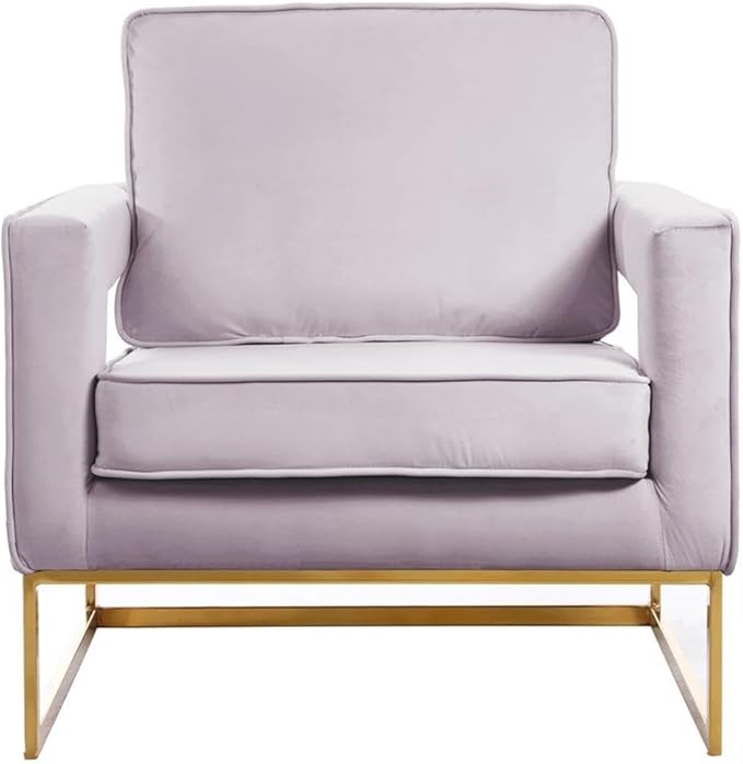 Meridian Furniture Modern | Contemporary Pink Velvet Upholstered Accent Chair with Stainless Steel Base in a Rich Gold Finish, 33.5" W x 29.5" D x 35.5" H,