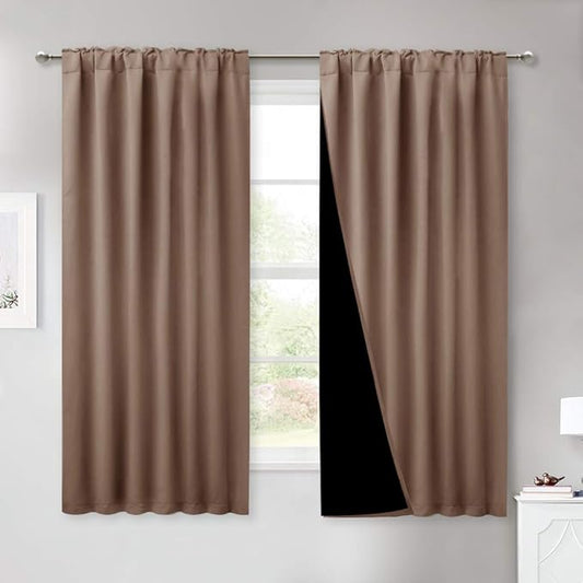 NICETOWN Total Blackout Panels for Nursery, Super Soft, Heavy Duty and Thick Window Treatment Curtains 63 inches Long with Black Lined for Basement (1 Pair, Cappuccino, 52 inches Wide Each Panel)