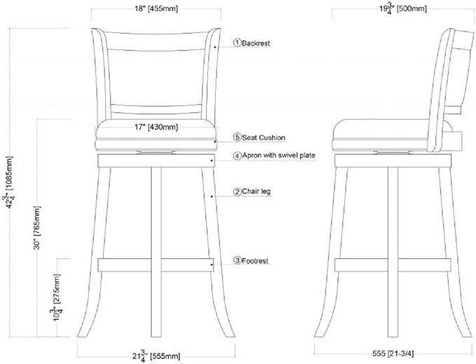 Boraam Augusta Bar Height Swivel Stool, 29-Inch, Cappuccino