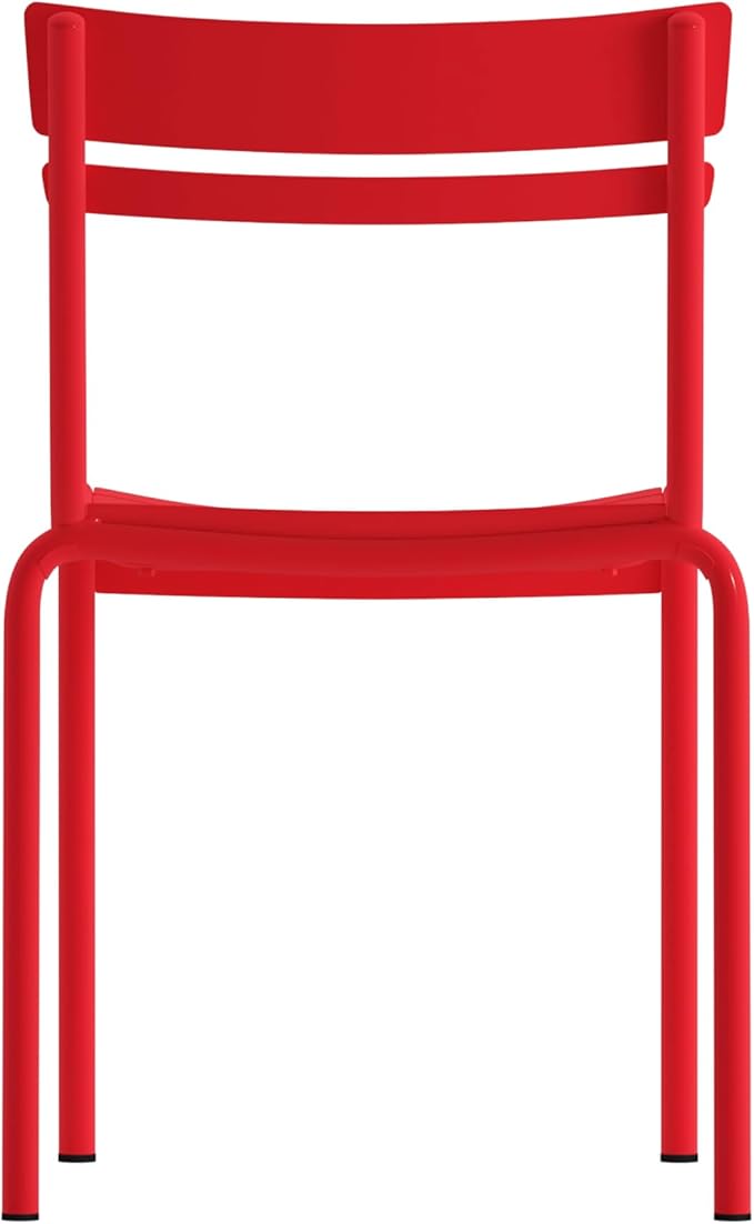 Flash Furniture Nash Commercial Grade Steel Stack Chair, Indoor-Outdoor Armless Chair with 2 Slat Back, Set of 4, Red
