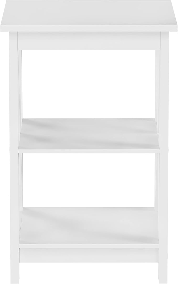 Wooden End Table - Modern Style Sofa Side Table with X-Leg Design and Two Shelves - Small Furniture for Living Room or Bedroom by Lavish Home (White)