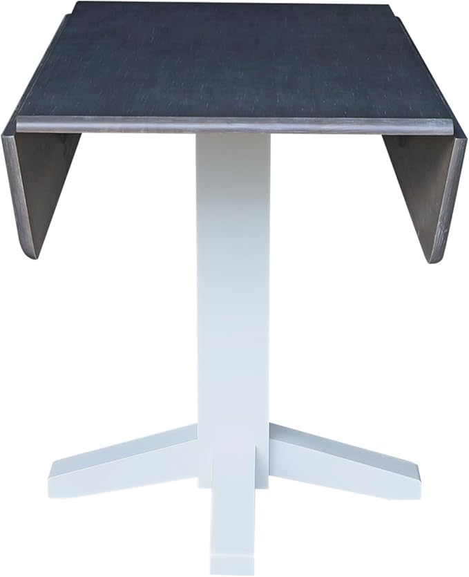 Solid Wood 36" Square Dual Drop Leaf Dining Table, White/Heather Gray