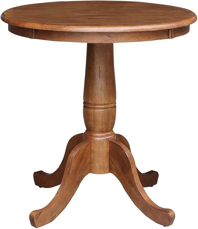 IC INTERNATIONAL CONCEPTS 30" Solid Wood Round Pedestal Table in Distressed Oak with 2 X-Back Chairs