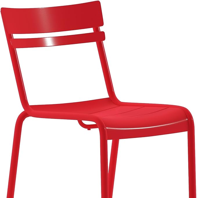 Flash Furniture Nash Commercial Grade Steel Stack Chair, Indoor-Outdoor Armless Chair with 2 Slat Back, Red