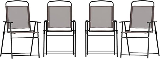 Flash Furniture Mystic Folding Patio Sling Chairs, Outdoor Textilene Lawn Chairs with Armrests, Set of 4, Brown
