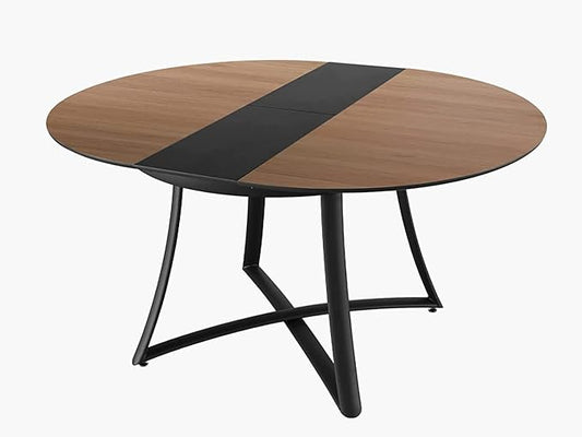 Acanva Extension Oval/Round Dining Table for 6, Expandable Butterfly Leaf & Sturdy Base, Suit for Kitchen, Living Room & Apartment, 46.5”W(+11.8) x 46.5”D x 30.1”H, Light Oak/Black