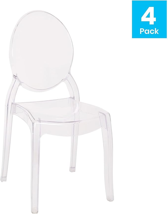 Flash Furniture Set of 4 Extra Wide Resin Ghost Chairs with 700 LB. Weight Capacity - Clear Kitchen and Dining Room Chair - Acrylic Event Chair for Indoor/Outdoor Use