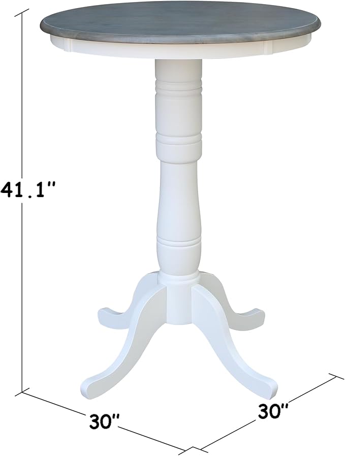 IC INTERNATIONAL CONCEPTS 30" Round Solid Wood Gray Table-Bar Height