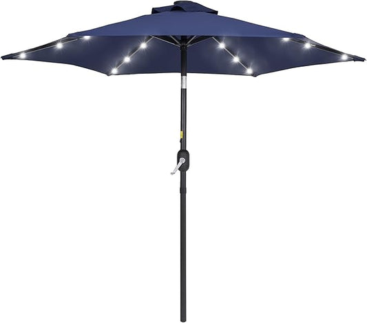 7.5ft Outdoor Umbrella Patio Umbrella with Solar Lights,18 LED Lighted Table Market Outdoor Umbrella, 2-Year-Non-Fading, for Pool, Deck, Garden,Backyard