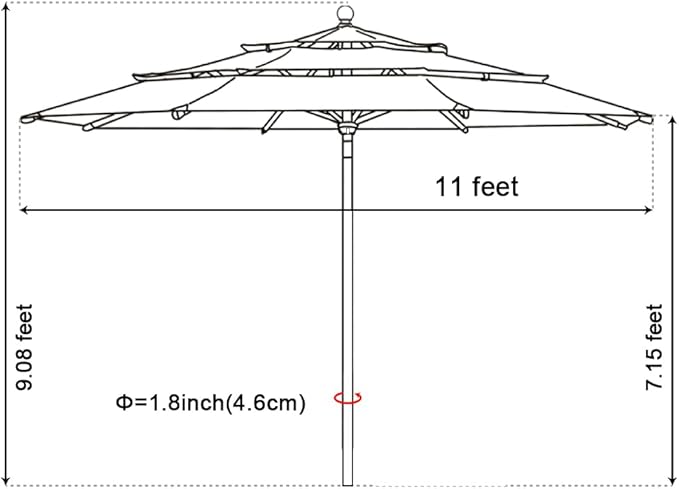 EliteShade USA 10-Year-Non-Fading 11ft 3-Tier Market Patio Umbrella, Commercial Grade Outdoor Table Umbrella with Cylinder Push-Up, Windproof & UPF 50+ UV Protection, Heavy Duty Ventilation for Garden, Deck, Pool, Backyard, Beach & Bistro, Logo Red
