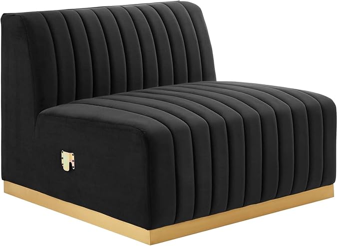 Modway Conjure Channel Tufted Performance Velvet Sectional, 4-Piece Left-Facing Sofa, Gold Black