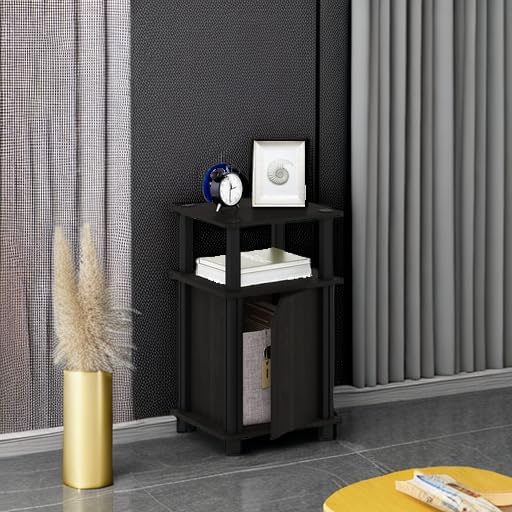 Furinno Brahms 3-Tier End Side Sofa Table/Nighstand with Door, 1-Pack, Espresso/Black