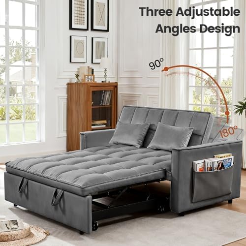 54" Convertible Sofa Bed with Adjustable Backrest, Dark Gray
