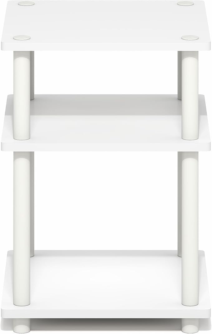 Furinno Turn-N-Tube Side Table, 3-Tier Square Modern End Table, Toolless Open Shelves Nightstand, Night Stand, Bedside Table, Easy Assembly, for Living Room, Bedroom, White
