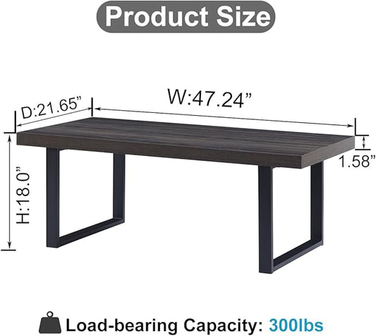 IBF Rustic Coffee Table, Wood and Metal Simple Industrial Modern Center Table, Minimalist Rectangle Wooden Farmhouse Cocktail Table for Living Room, Dark Gray Oak, 47 Inch