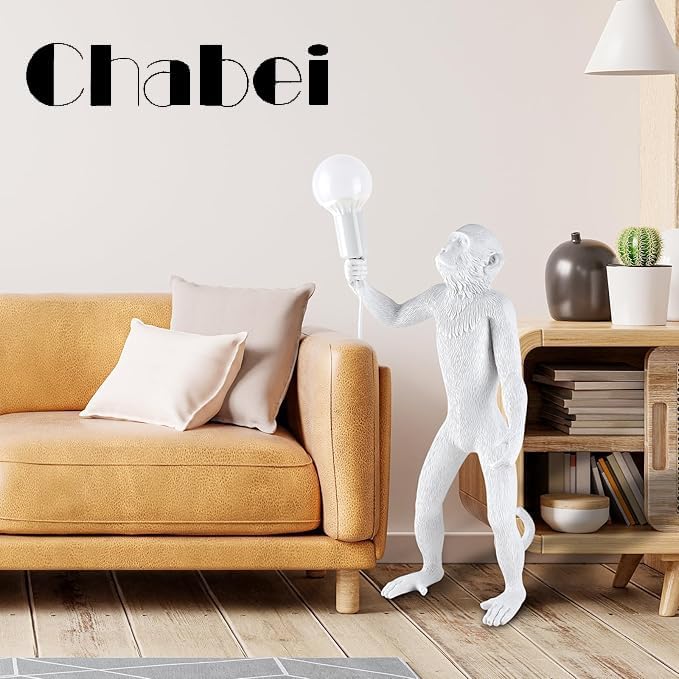 Modern Resin Standing Monkey Table Lamp,Desk Lamp,Animal Lamp,Bedside LED Light for Home Decor,Living Room, Bedroom, Home Office, Kids Room(White-Standing)