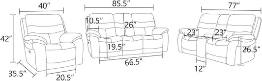 Electric Power Recliner Sofa Genuine Breathing Leather Recliner Couch 3-Seater, Comfy Wide Lazy Top Grain Leather Sofa with USB Port for Living Room (Grey, Three-Seater Sofa)