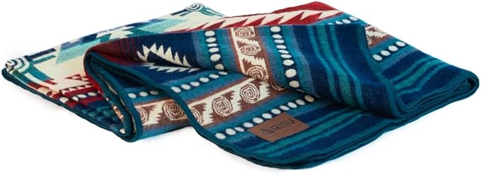 QISU Wool Blanket Throw | Large, Beautiful, Warm, Variegated | 94 x 78 inches | Ultra-Soft, Hypoallergenic and Breathable | Non-Itchy or Scratchy Fabric (Ice Heritage Bear)