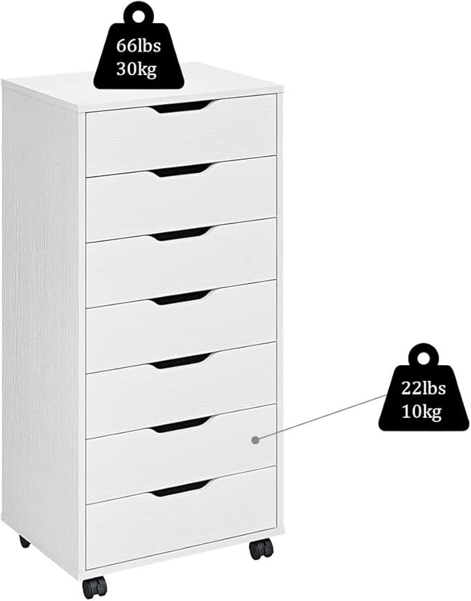 Panana 5/7 Drawer Chest, Wooden Tall Dresser Storage Dresser Cabinet with Wheels, Office Organization and Storage, Bedroom Furniture (White, 7 Drawer)