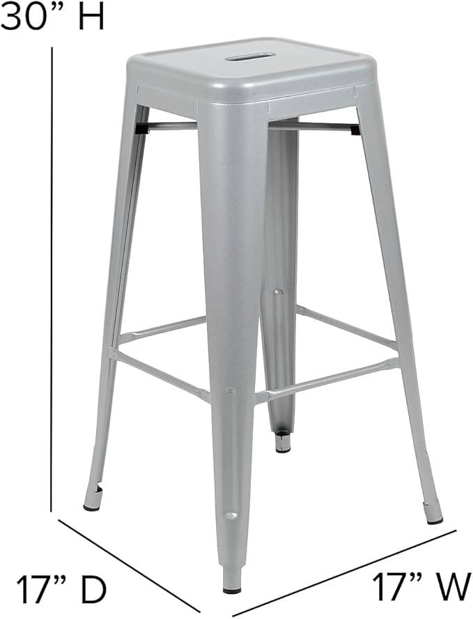 Flash Furniture Lily 30" High Metal Indoor Bar Stool in Silver - Stackable Set of 4