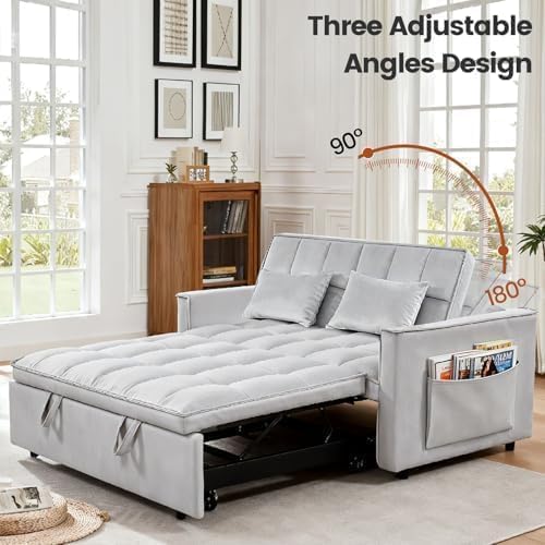 Sleeper Sofa Bed with Adjustable Backrest & Side Pockets, Gray