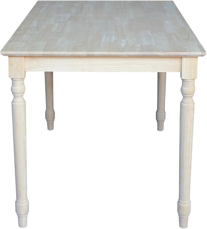 IC International Concepts, Solid Wood Top Table - Turned Legs, Solid Wood, Real Parawood, 30" W x 48" D x 30" H, Easy Assembly, DIY, Paint or Stain Your Way, Unfinished