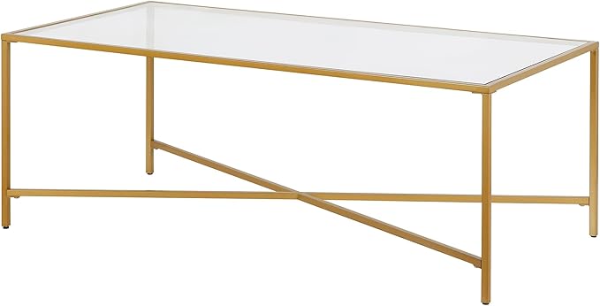 Henley 48'' Wide Rectangular Coffee Table with Glass Top in Brass