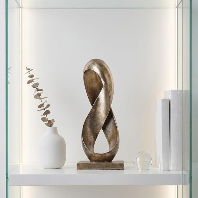 Large Bronze Knot Decor Statue 14.6in Tall, Resin Geometric Tabletop Sculpture for Coffee Table, Modern Decorative Object for Shelves Mantel, Contemporary Home Decor Accent, Decorative Knot