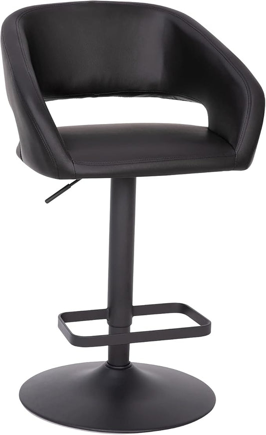 Flash Furniture Erik Contemporary Adjustable Height Barstool with Footrest and Rounded Mid-Back, Upholstered Bar or Counter Height Stool, Black