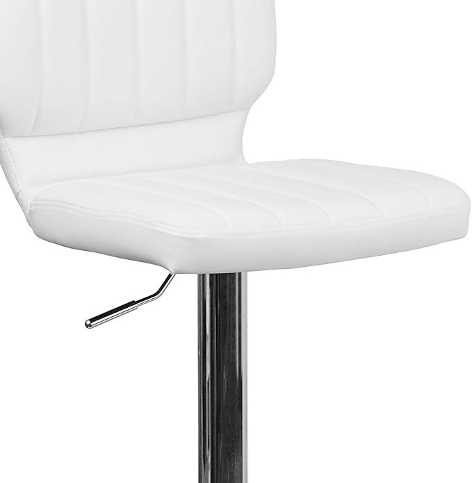 Flash Furniture Samantha Contemporary White Vinyl Adjustable Height Barstool with Vertical Stitch Back and Chrome Base (Pack of 2)