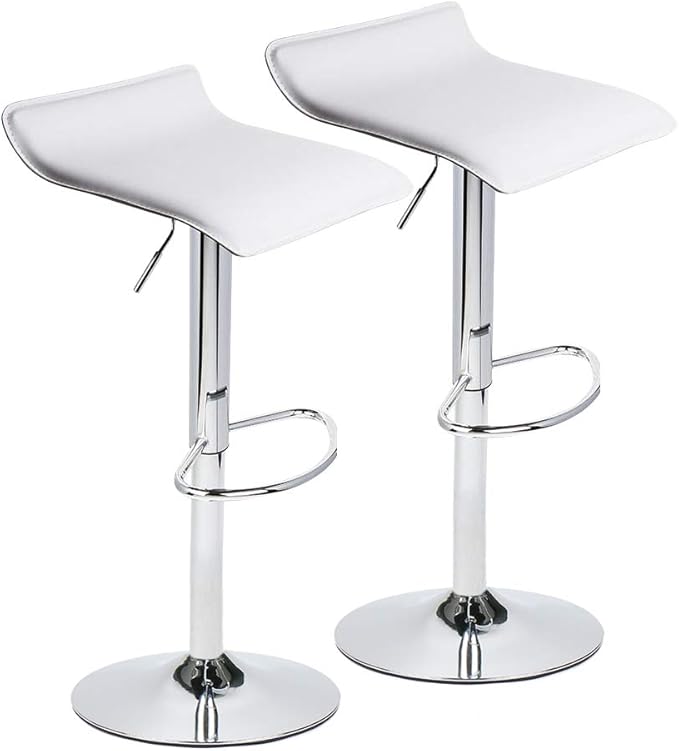 Set of 2 Barstool, Adjustable Swivel Bar Stools with PU Leather and Chrome Base, Gaslift Pub Counter Chairs, White