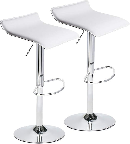Set of 2 Barstool, Adjustable Swivel Bar Stools with PU Leather and Chrome Base, Gaslift Pub Counter Chairs, White
