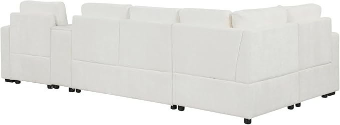 ERYE 120.5-Inch Oversized Sleeper Sectional Sofa W/Pull Out Sleeper Couch Bed, Modern Chenille Upholstered Reversible Modular Sectional Sleeper Sofa with Console & Cupholders | Storage