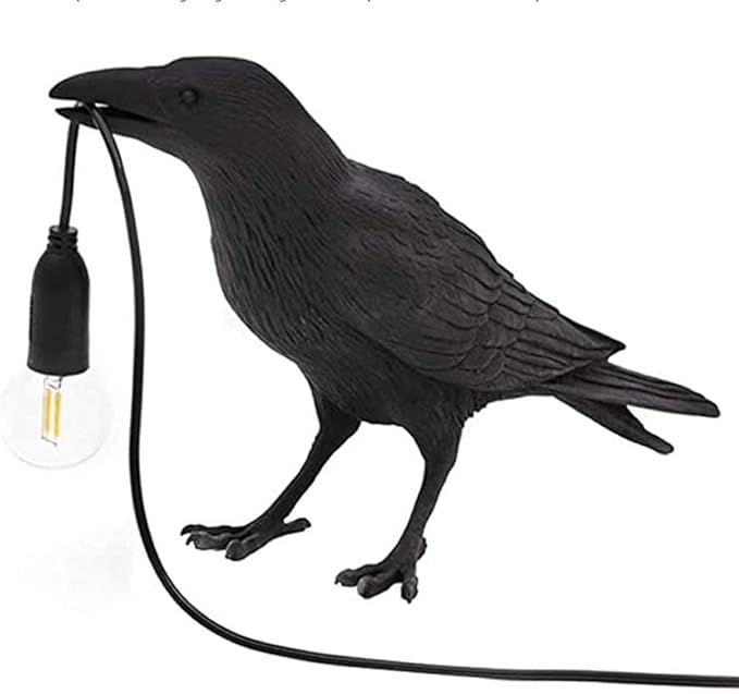 Crow Table Lamps Bird Desk Lamp Bedroom Wall Sconce lamp Light Resin Decoration E12 110V LED Bulb (Black Sitting Table Lamp)