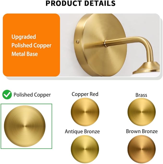 Modern Gold Plug in Wall Light, Wall Light Fixture with Amber Glass Shade, Elegant Brass Sconces Wall Decor Set of 2, Wall Sconce Light with Plug in Cord for Bedroom Hallway Reading